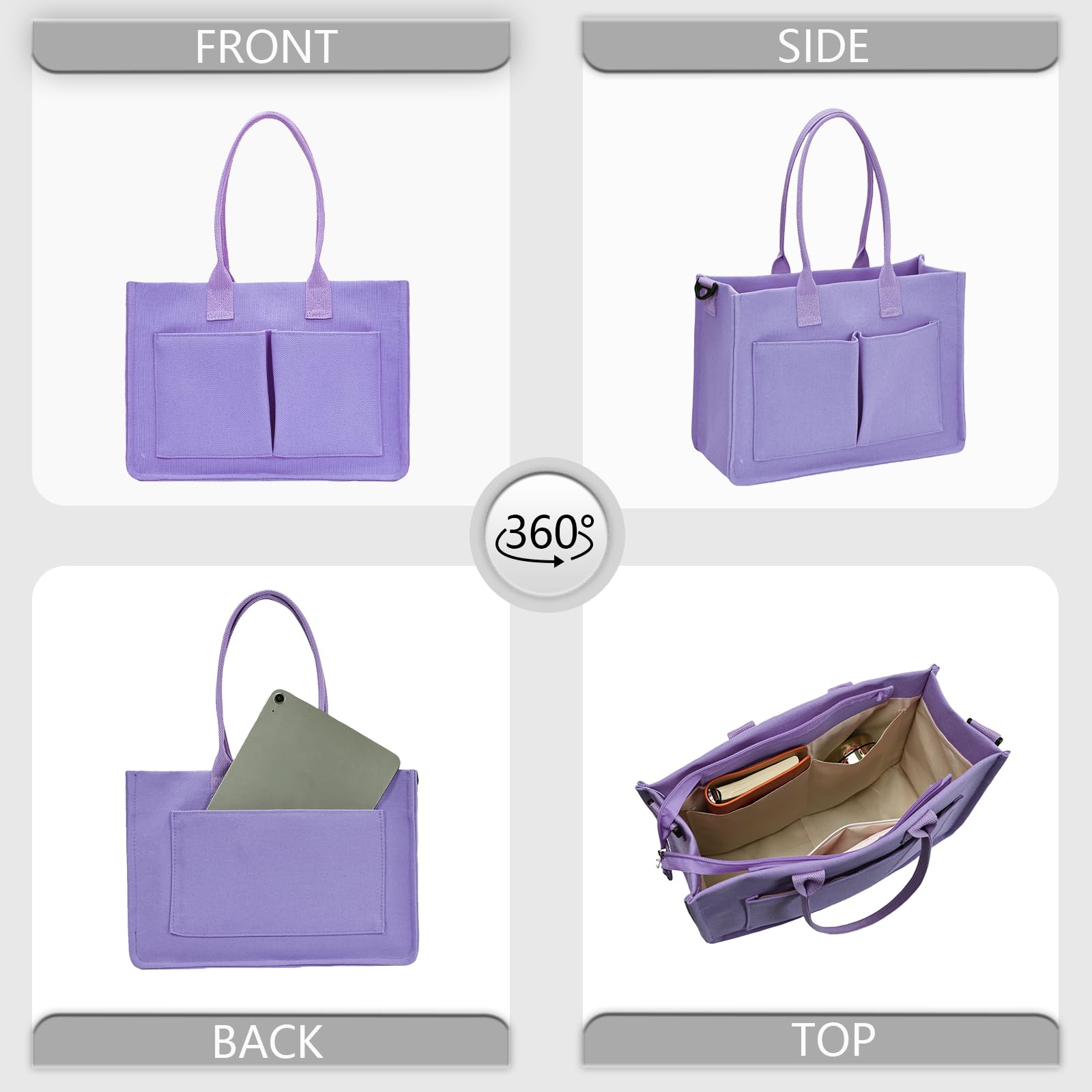 Canvas Tote Bag for Women with Pockets Crossbody Shoulder Bag Multi-Compartment Handbag for Work Travel with Zipper