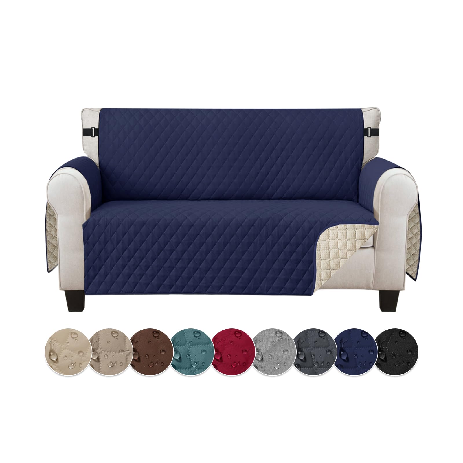 Jaotto Funda de Sofá Impermeable 2 Plazas Funda de Sofá Reversible Fundas Sofa Verano Antideslizante Protector para Sofa antigatos Arañazo Perros Mascotas,Azul Marino