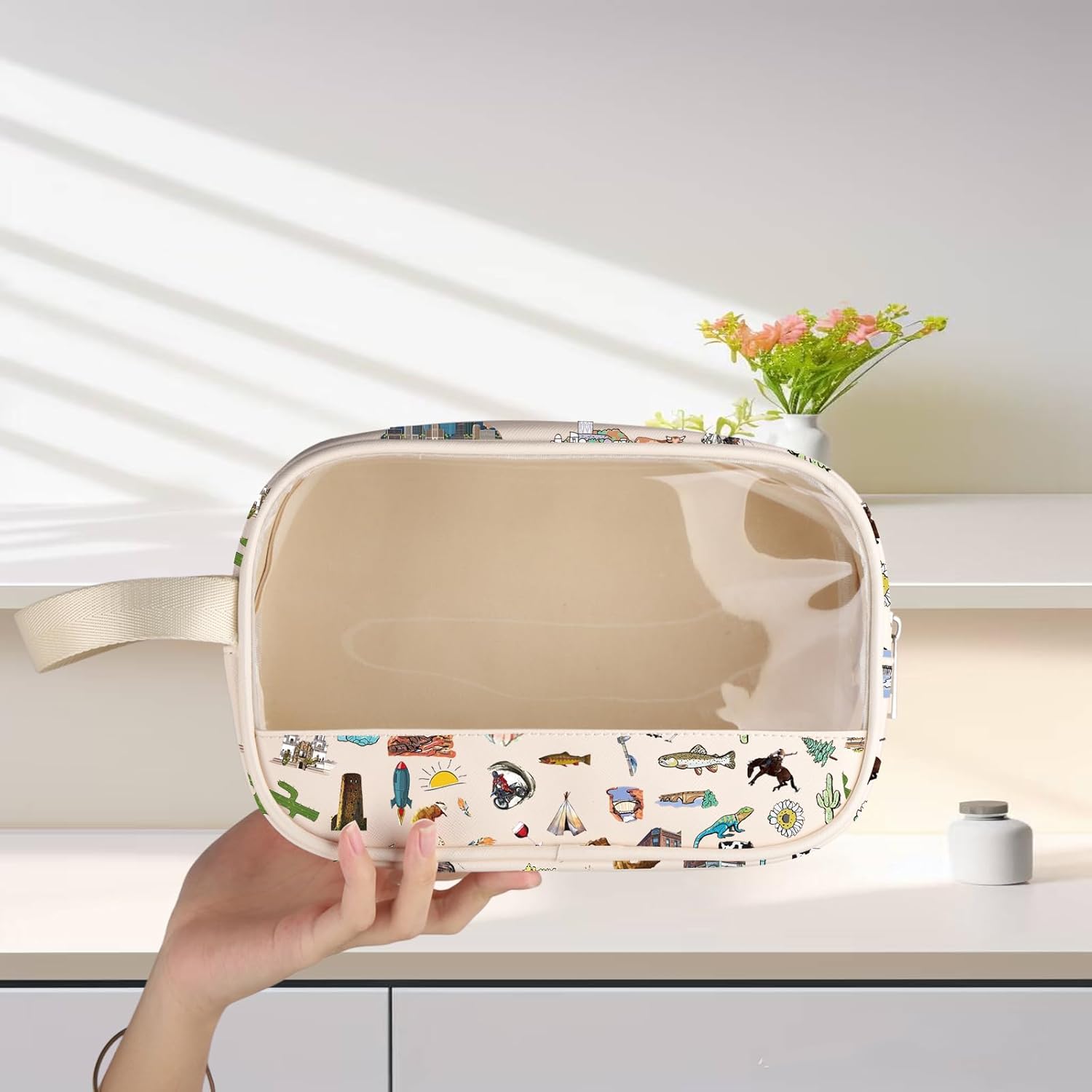FEELMEM Arizona Travel Gift Arizona Vacation Canvas Clear Makeup Bag Vacation Trip Souvenir Makeup Bag Travel Merchandise (beige) - Image 3