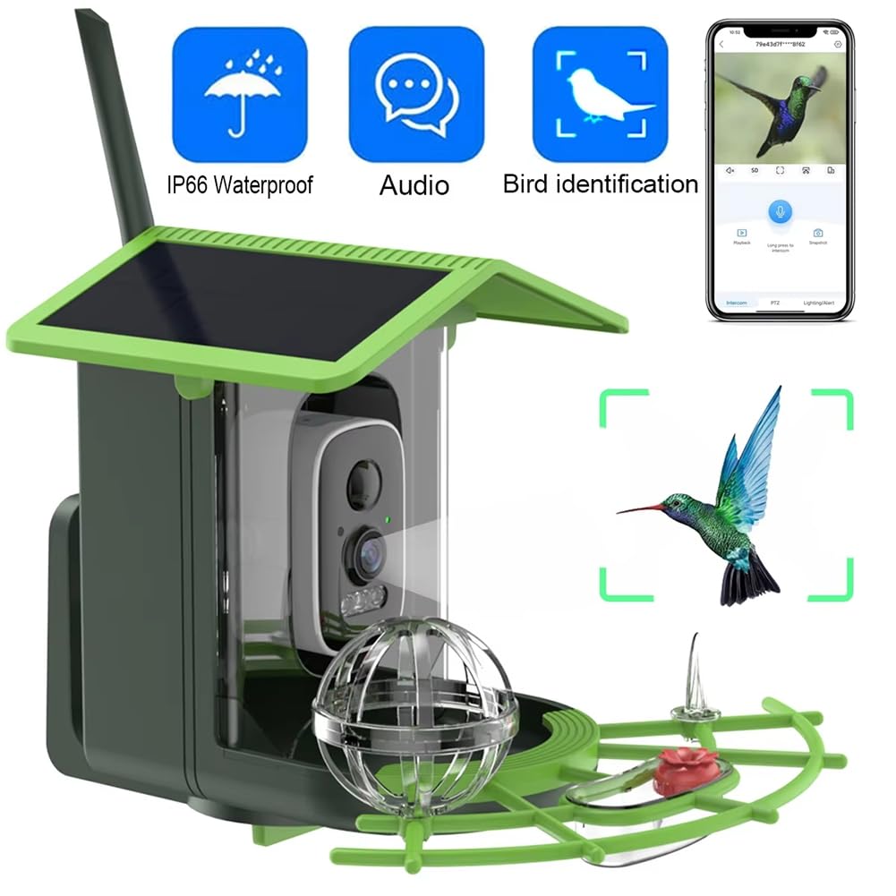 Comedero para Pájaros de 4 MP, 2K HD, Captura de Vídeo de, WiFi, Energía Solar, Carga Tipo C con Panel Solar, Alertas Instantáneas, Observación de