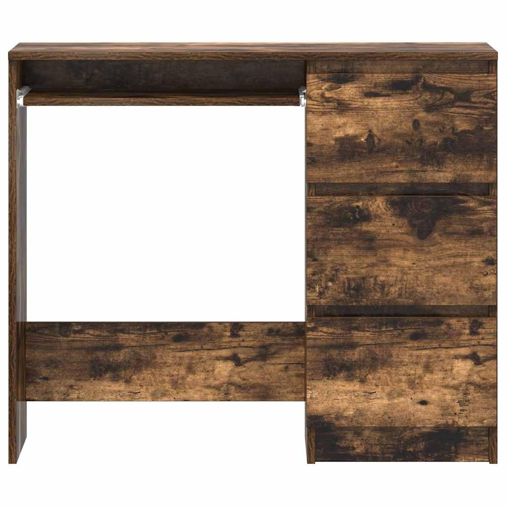 Scrivania in legno di quercia affumicata, 90 x 45 x 76 cm, con 3 cassetti, scrivania da ufficio per computer, scrivania per ufficio, postazione di lavoro, spazio per raccoglitori e documenti