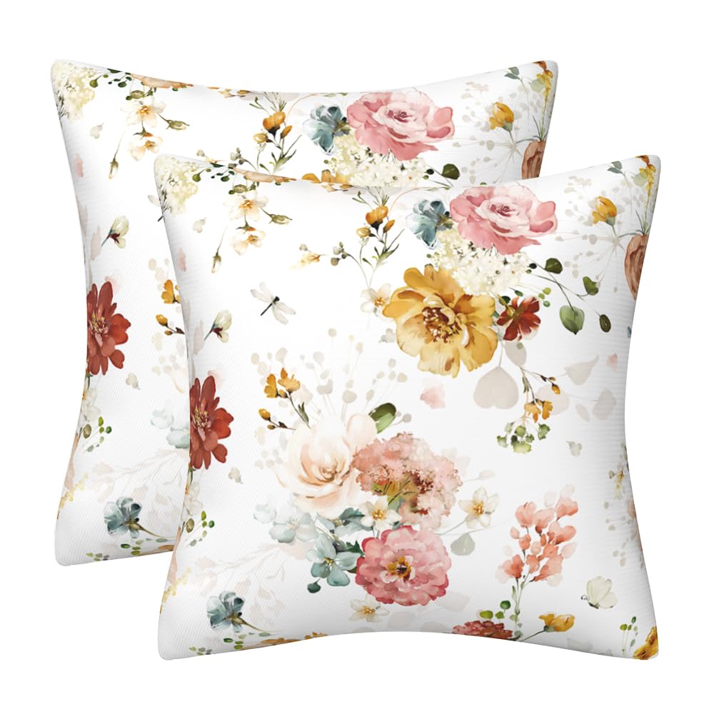 DILOXNSU Set of 2 Cushion Cover 50cm x 50cm Modern Watercolor Floral Double-Sided Soft Velvet Home Decorations Square Pillowcases for Sofa Bed Couch Outdoor Throw Pillow Covers 20x20 Inches