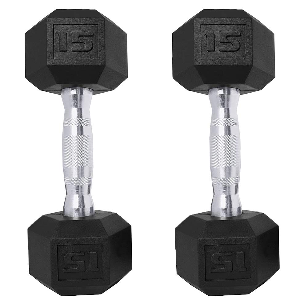 Saorzon Dumbbells Set of 2 Exercise Fitness Dumbbell for Home Gym Free Weights Hand Hex Dumb Bells Black 15LB