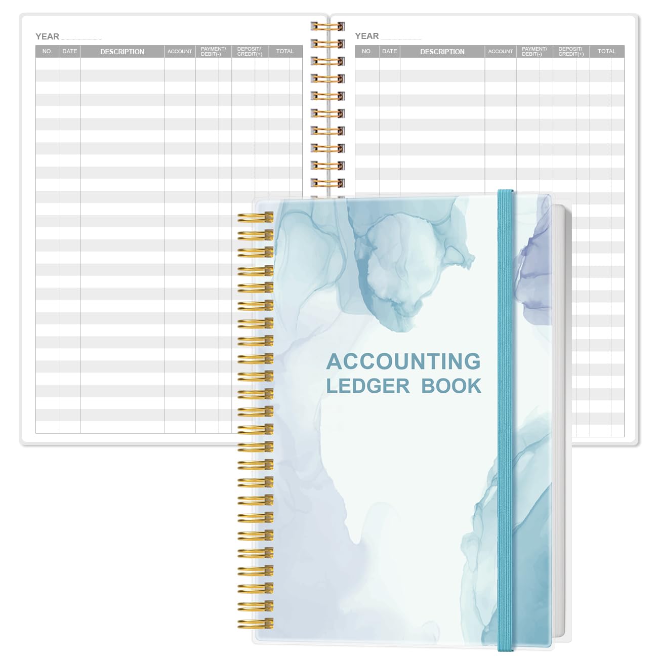 Accounting Ledger Book - A5 Ledger Book for Bookkeeping, Small Businesses & Personal Use, Expense Tracker Notebook for Tracking Money, Expenses, Deposits & Balance, 5.8" x 8.4", Watercolor Blue