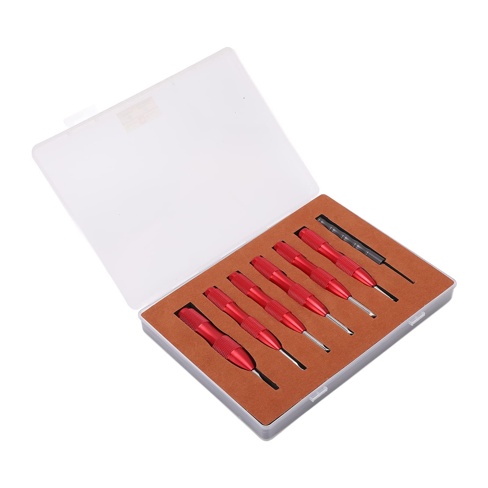 Juego de 7 herramientas para abrir tapa trasera de reloj, kit profesional de abridor de caja de reloj, removedor de caja trasera de aleación de aluminio con mango antideslizante, (Roja)