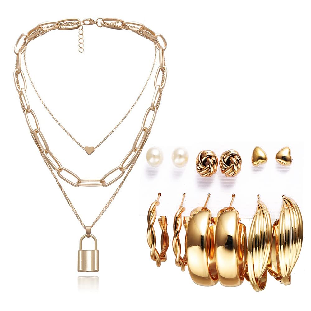 Fashion Jewellery Gold Plated Necklace and Earrings Combo Jewellery Set for Girls and Women (Gold)-image-35