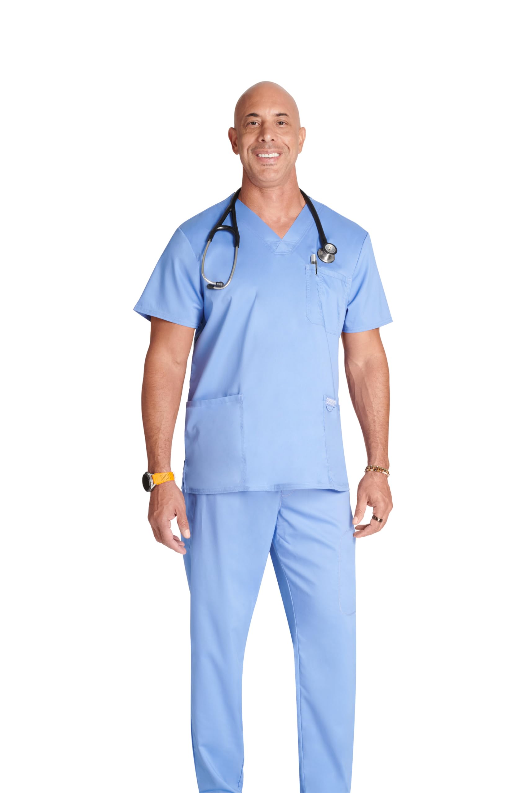 CHEROKEE Męskie Scrub Top Revolution - Odzież medyczna - Z kieszeniami - Dekolt w serek - WWE670, Ciel, XXL, Ciel, XXL