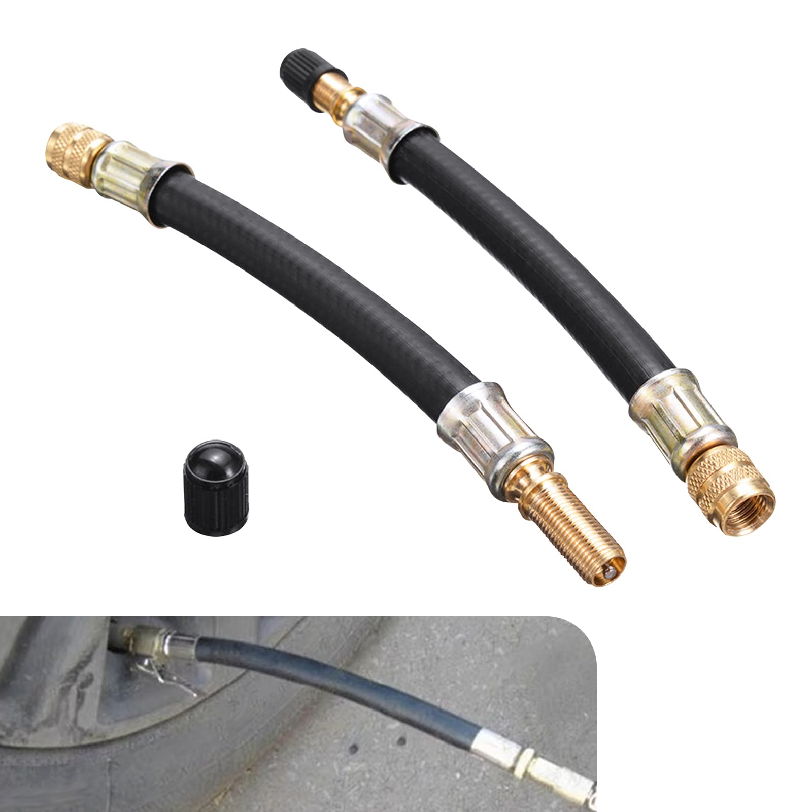 MLY 2 PCS Flexible Tire Valve Extender, 8.26 Inch Air Valve Stem Extension, Universal Air Valve Adapters for Cars Trucks Motorcycles RV Bicycles &amp; Air Compressors (Black #2PCS)