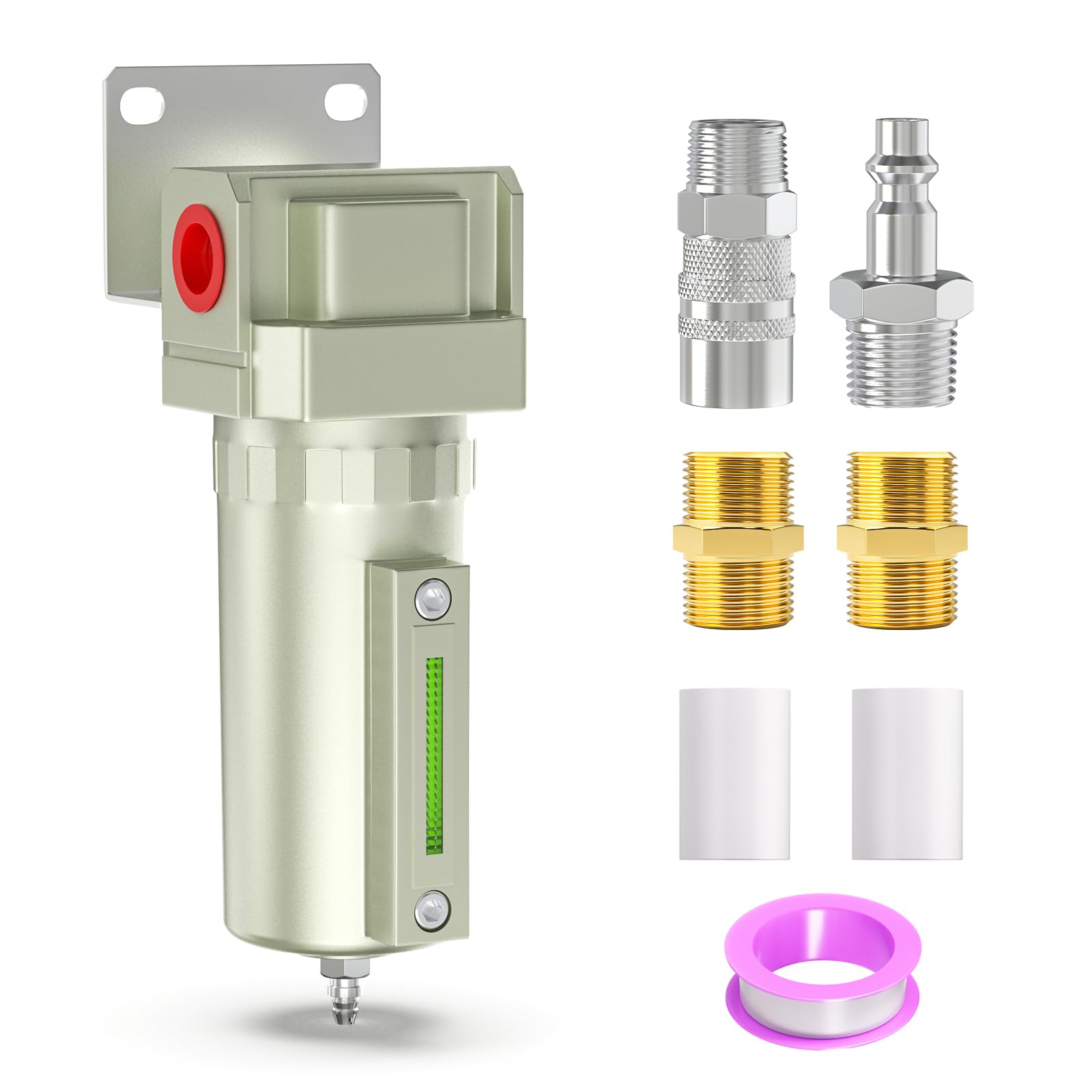 MEANLIN - Filtro di umidità per compressore d'aria in alluminio, filtro della linea dell'aria di scarico manuale, ingresso NPT da 3/4 pollici con calibro 150 PSI e interruttore di spegnimento valvola