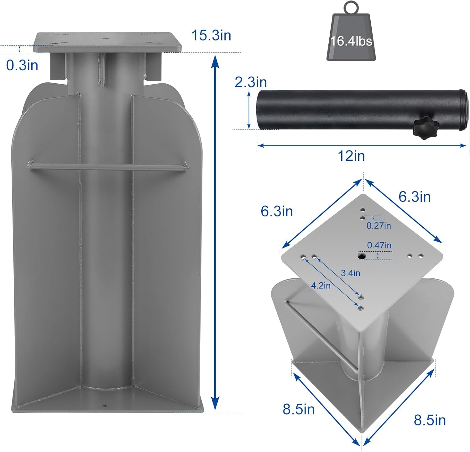SLIIMU 18lbs In-ground Umbrella Base with Umbrella Stand Tube, Universal Umbrella Ground Anchor, Patio Umbrella Base In Ground for Offset Cantilever Umbrella, Hanging Parasol Stand Holder, Silver