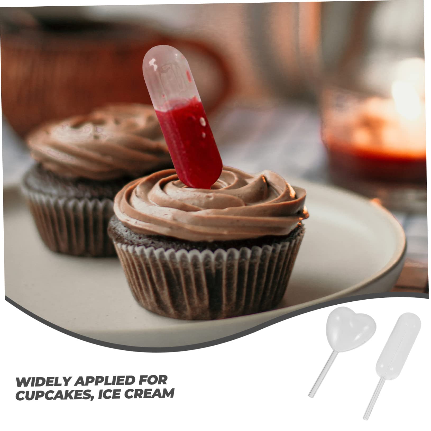 KICHOUSE 100pcs Small Squeeze Dropper Pipettes Heart Shape Liquid Pipettes for Cupcake and Chocolates