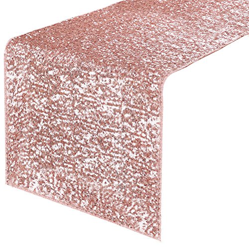PONY DANCE Table Runner Sequins - Sparkling Glitter Decorative Luxurious Table Runner for Event Weddings/Birthday/Christmas and Holidays, 12 x 108 Inches, Pink, 1 PC
