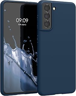 جراب من السيليكون ناعم ورفيع من البولي يوريثين مقاوم للحرارة متوافق مع سامسونج جالاكسي S21 من كيه دبليو موبايل، لون أزرق كحلي