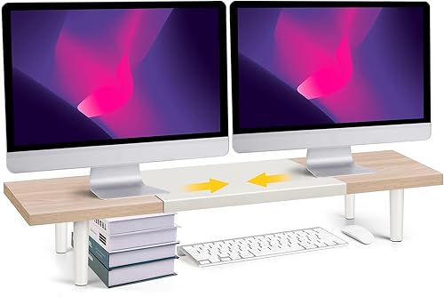 Soporte de doble monitor para escritorio, longitud ajustable de 32 a 40 pulgadas, elevador de monitor de computadora de escritorio grande para 2