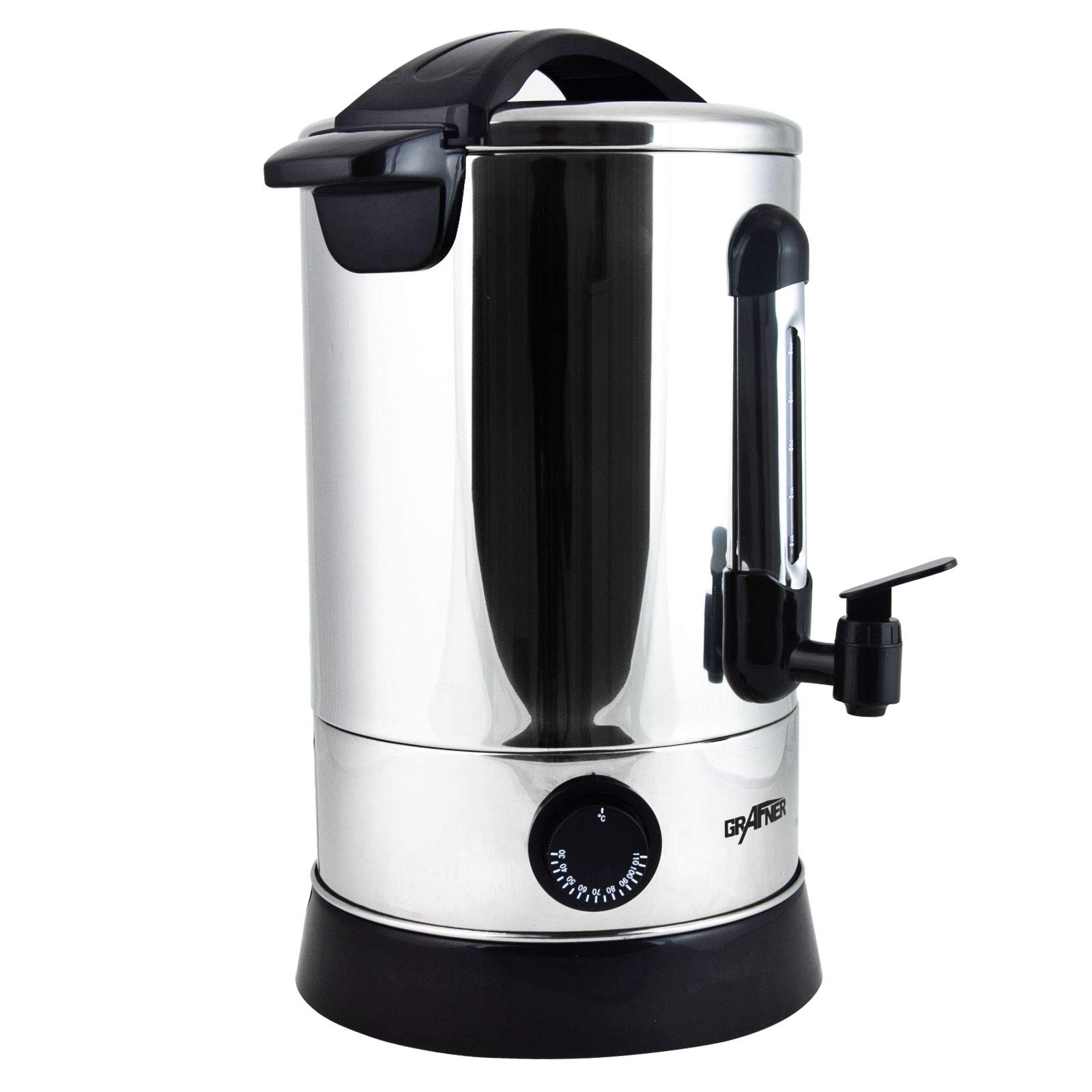 Grafner XL Glühweinkocher aus Edelstahl - 8,8 Liter - 1500 Watt mit Zapfhahn, Thermostat und Überhitzungsschutz Heißgetränkespender
