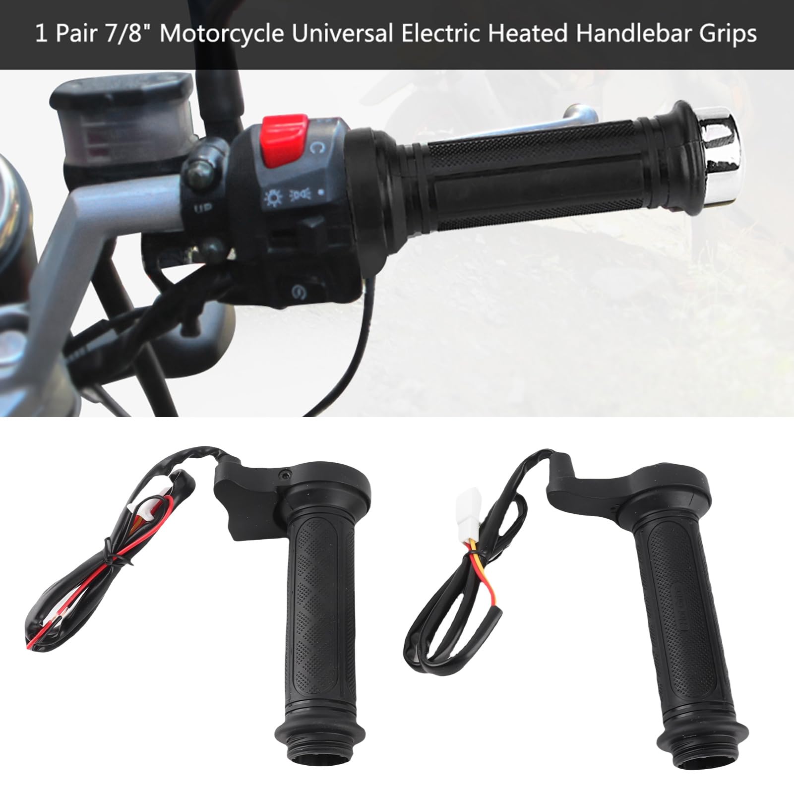 Manopole Moto, 1 Paio 22mm (7/8") Elettrico Riscaldato Caldo Manopole Manubrio per Moto/Bici/ATV, Plastica, Nero