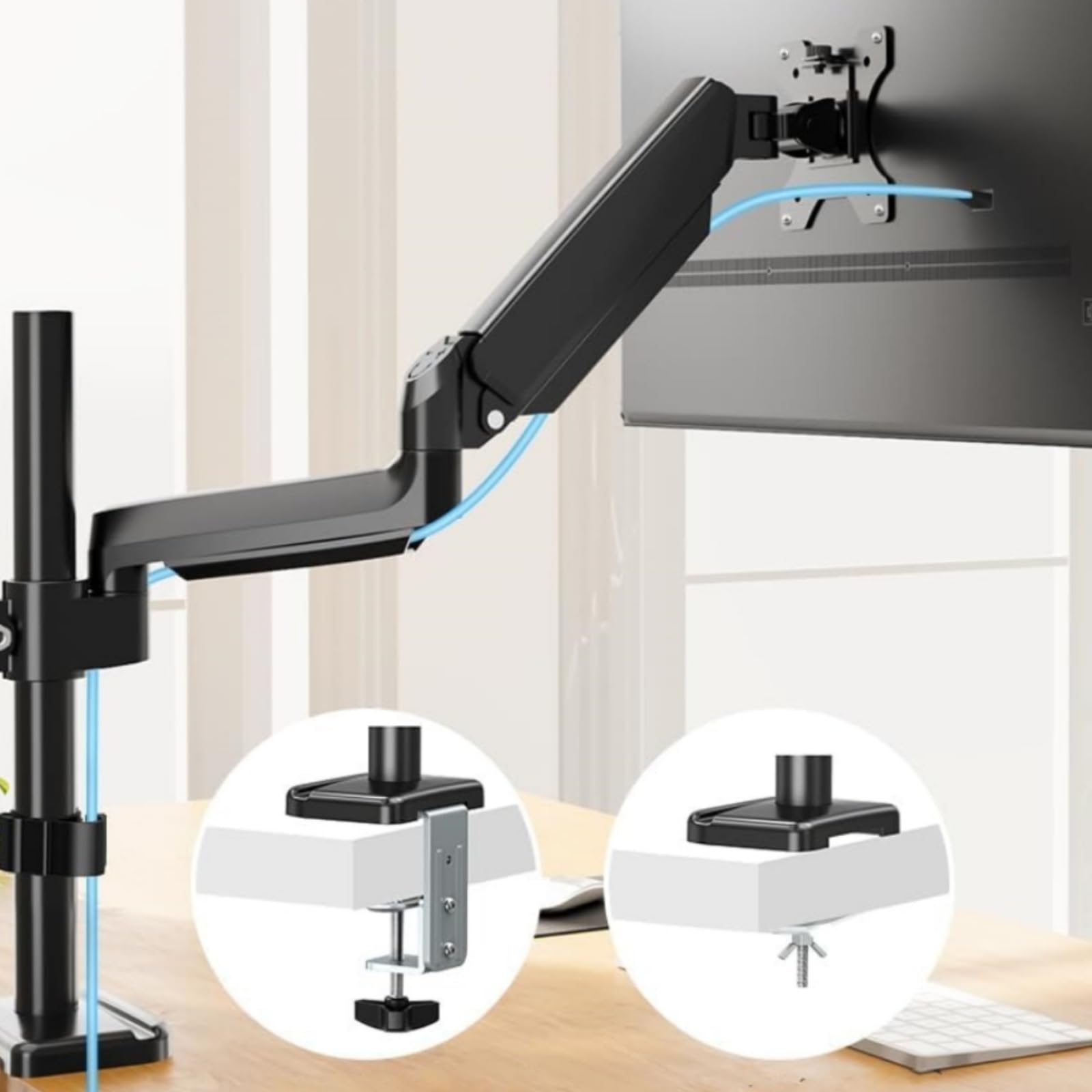 Braccio per Supporto Schermo Braccio Regolabile Staffa Girevole Ergonomico per Postura E Livello Occhi con Morsa E Gestione Cavi Adatto a Ufficio, Nero, style to 2