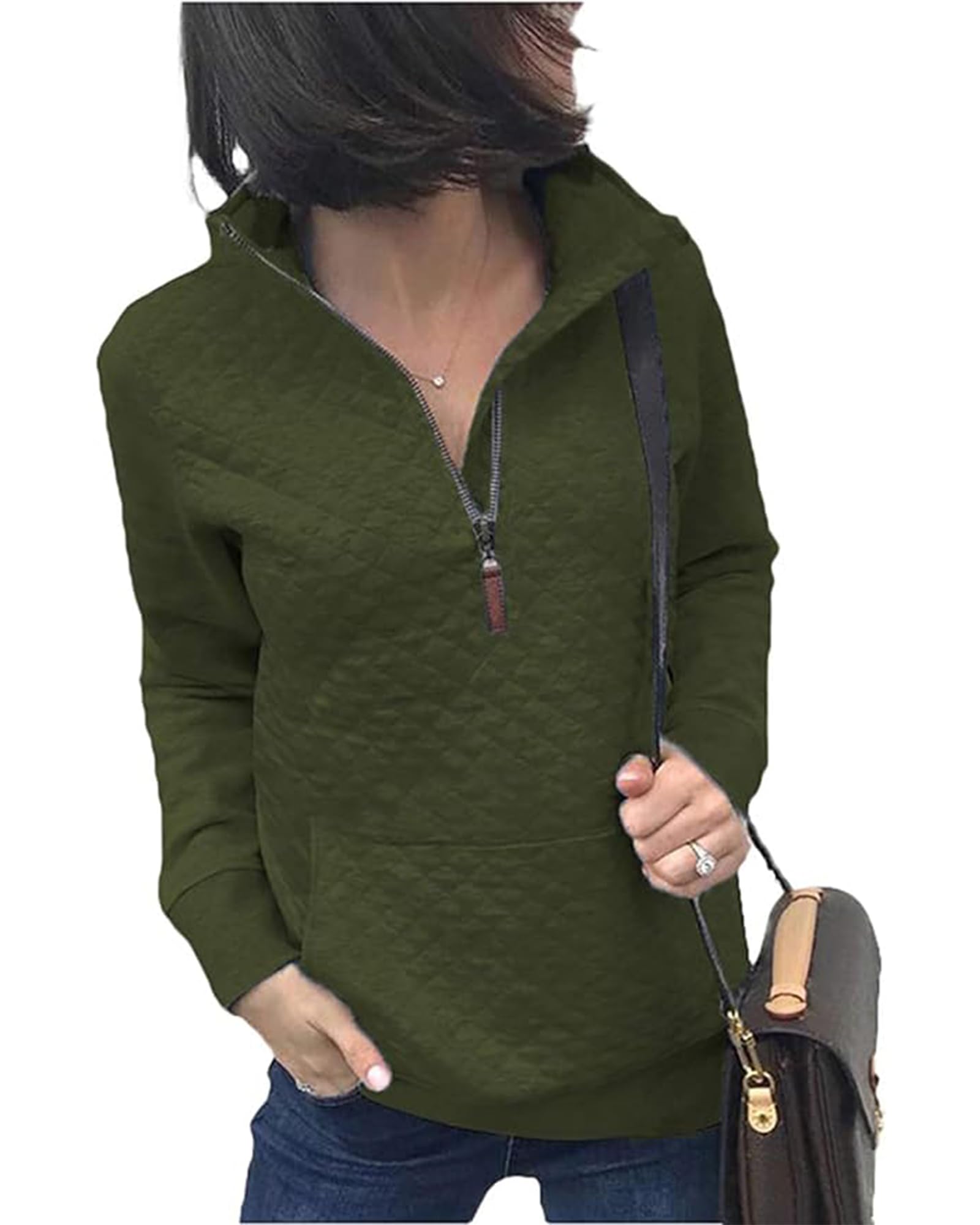 BTFBM Women Fashion Quilted Pattern Lightweight Zipper Long Sleeve Plain Casual Ladies Sweatshirts Pullovers Shirts Tops