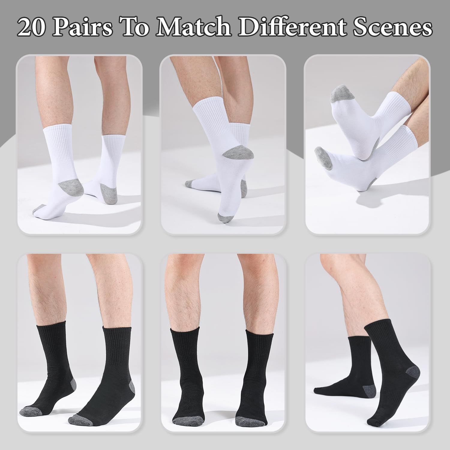 20 pares de calcetines unisex de algodón acolchados que absorben la humedad, cómodos, para entrenamiento, senderismo, deportes y correr