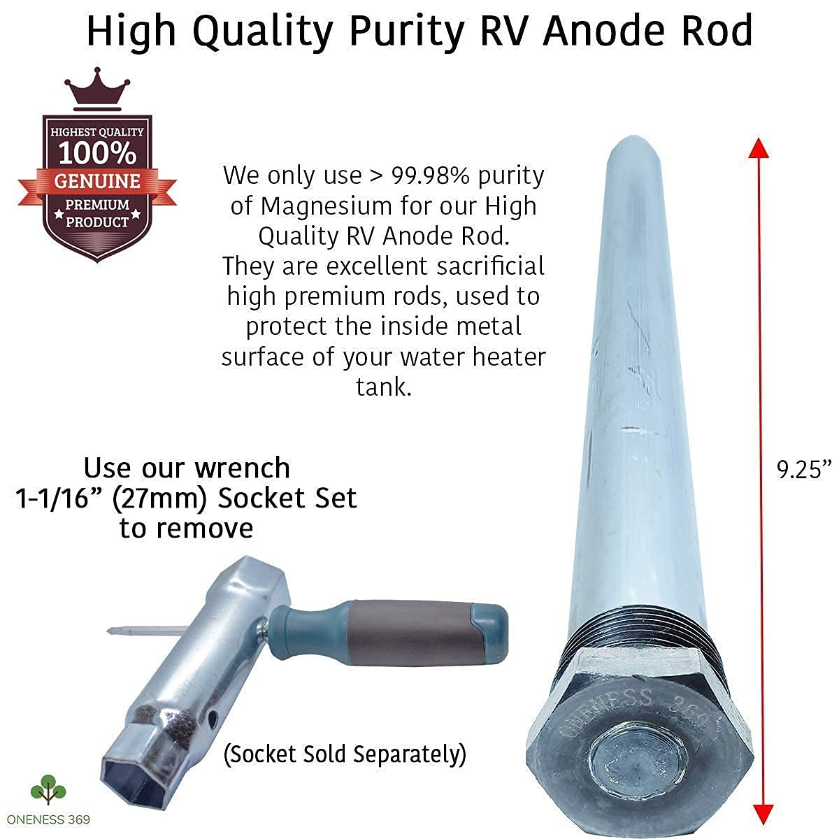 ONENESS 369 (2 Pack) Anode Rod for RV Water Heater Suburban Dometic