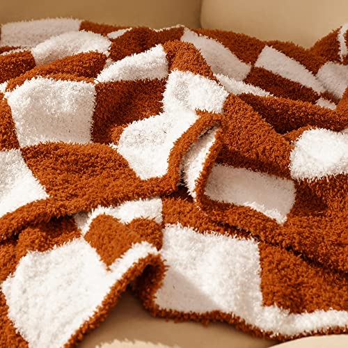 Checkered Throw Blanket Super Soft Luxurious Warm Blanket For Couch Reversible Blanket For Bed Sofa 60X80 Inches Checkered Pattern Blanket Rust And White #TOP3