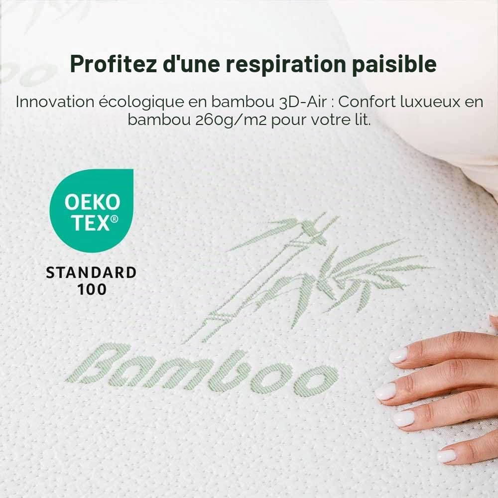 MKS 7cm Gel Surmatelas 200 x 200 cm, H3 Mémoire de Forme Viscoélastique, sur Matelas Mousse Ferme & Moelleux, Housse Bambou Amovible, Respirant & Rafraîchissant, Système Antidérapant
