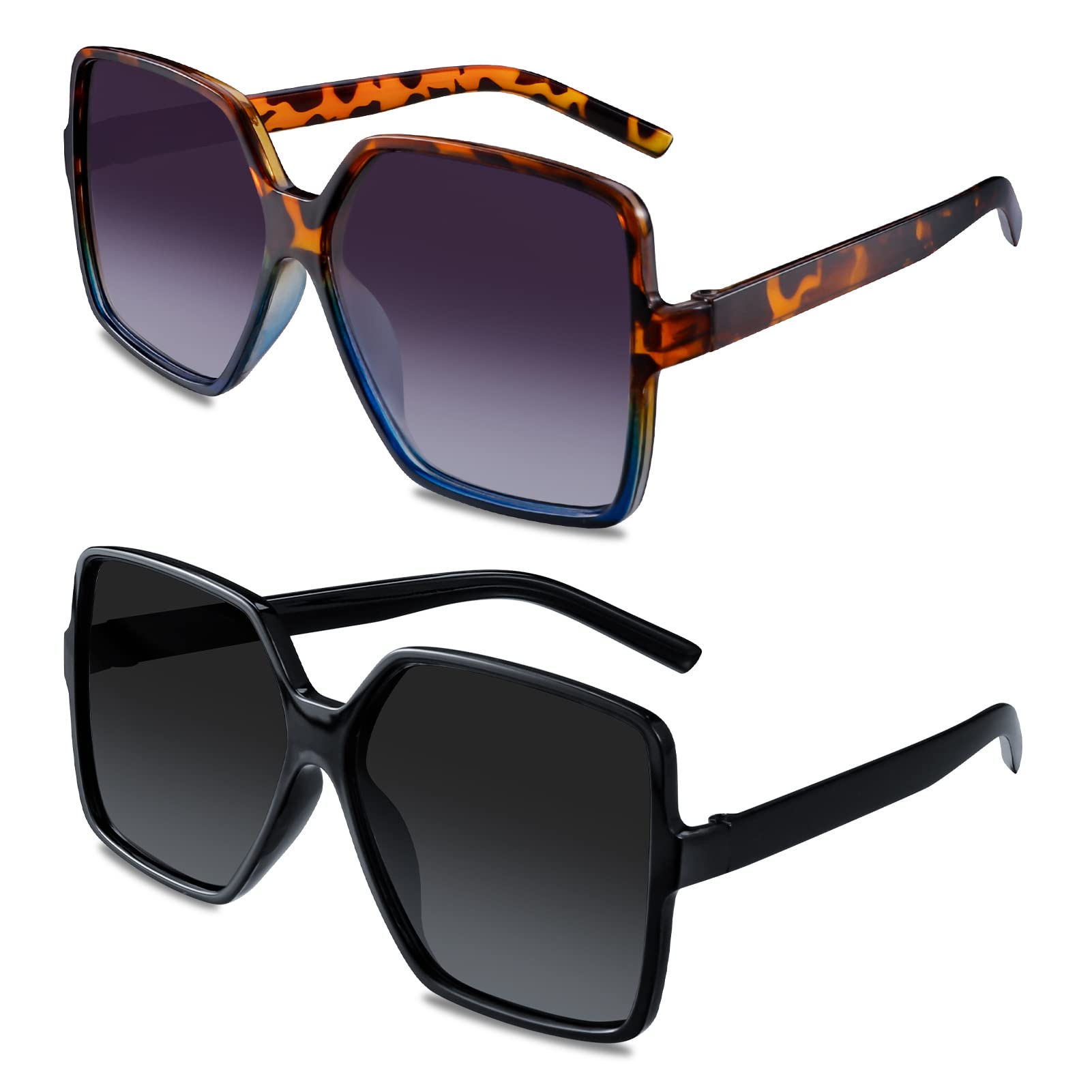 Heyu-Lotus 2 Pairs Sunglasses Women Rectangle Frame Sunglasses Retro UV 400 Glasses Fashion Square Sunglasses for Women and Men