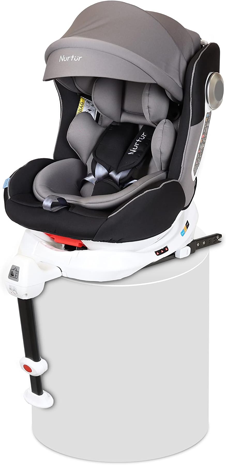 Liberty Baby/Kids 4-in-1 Car Seat - 360° Rotation – Leg Support - ISOFIX – 10-level Adjustable Headrest with Canopy - 0 months to 12 years (Group 0+/1/2/3), Upto 36kg -Dark Cream