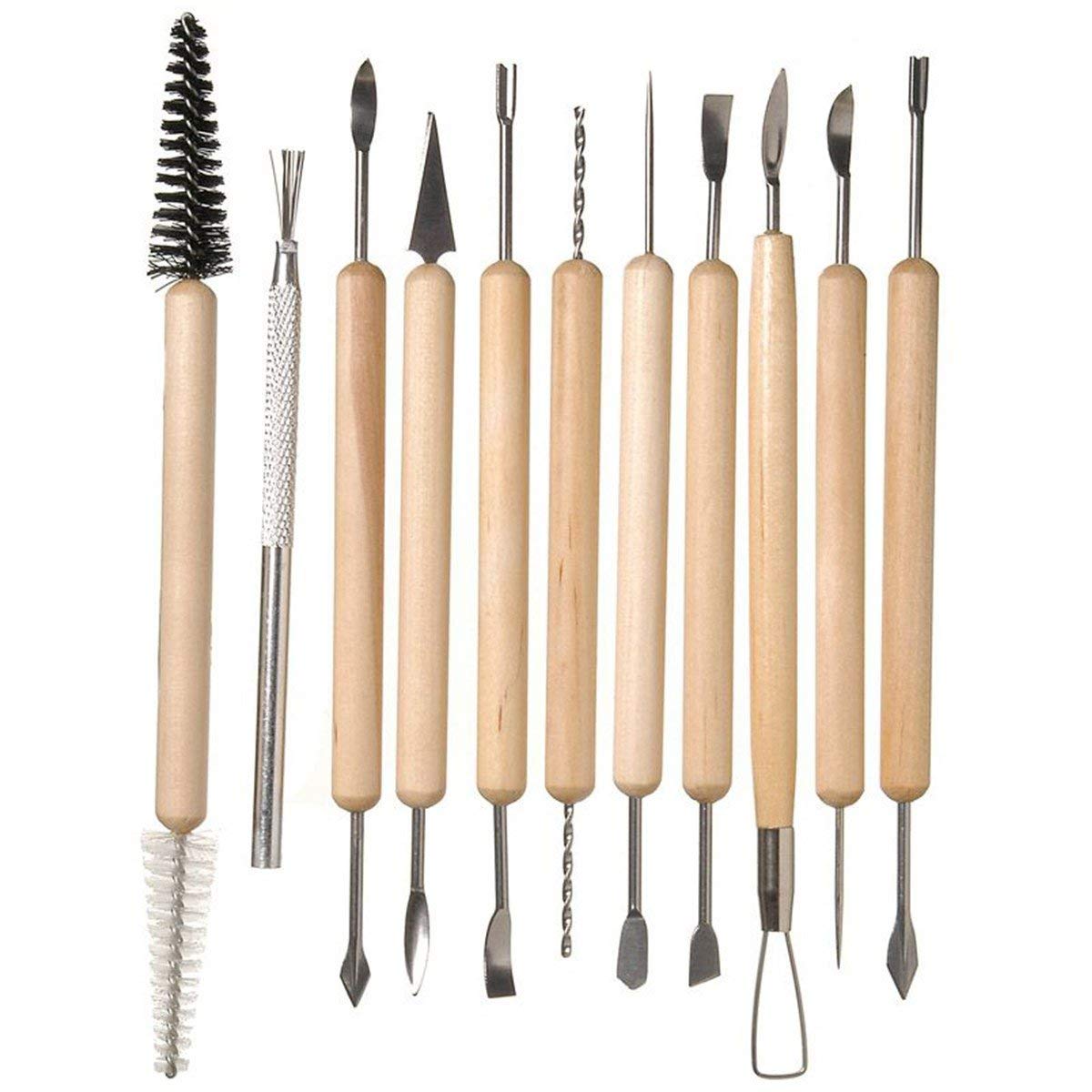 Darice 11-Piece Clay Tools Set from Studio 71 – Metal Tipped Clay Sculpting Tools with Wood Handles, Ideal for Cleaning and Creating Decorative Effects on Clay Surfaces