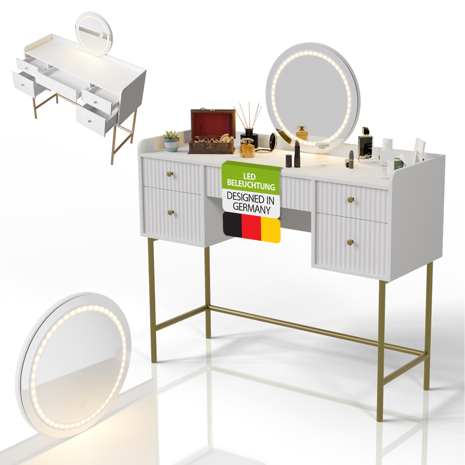 Juskys Samira Dressing Table LED mirror features