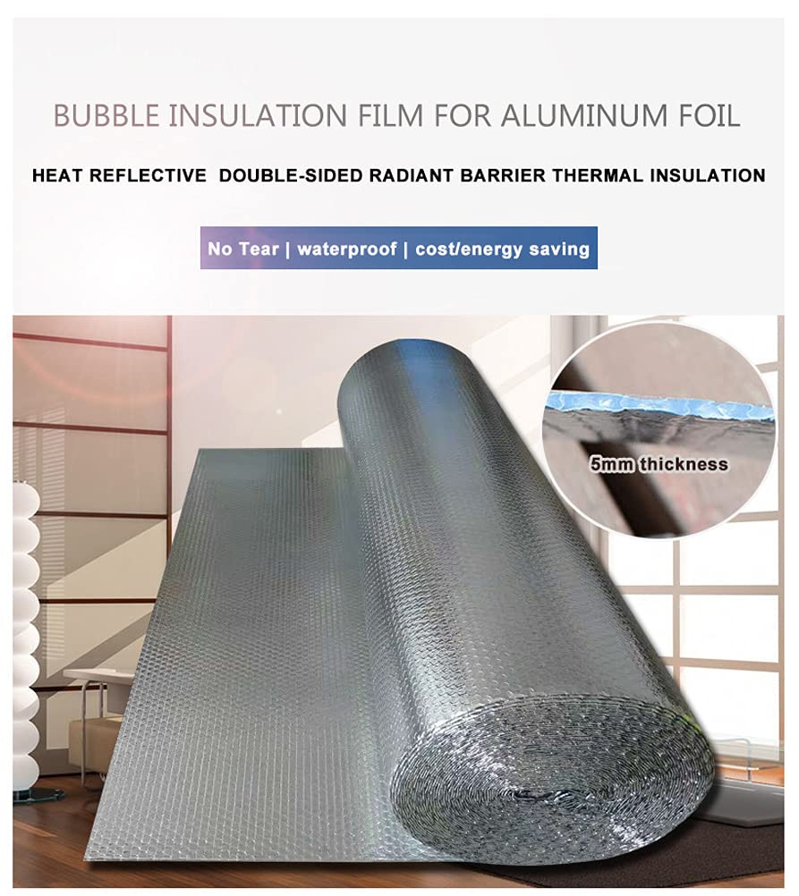 NAKAN Aislante Térmico Reflexivo Plástico De Burbujas de Aluminio Doble, Reflexion Rollo el Ahorro de Energía para Paredes Techos Pisos Desvanes Radiador(Size:1x7m(3x22ft))