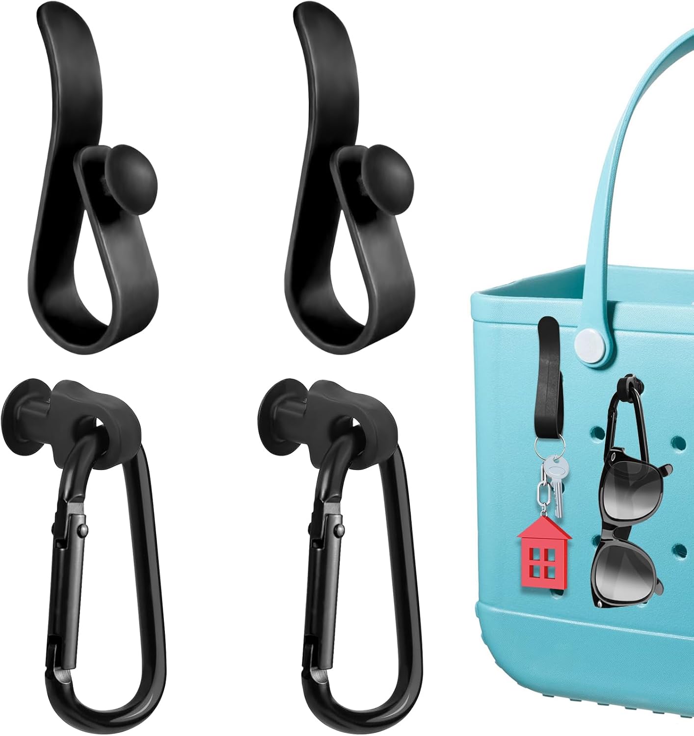4Pcs Hooks Set Accessories Compatible for Bogg Bag, Insert Carabiner Key Chain Holder Charms, Compatible for Small & Large Beach Bags 4Pcs Hooks Set Accessories Compatible for Bogg Bag, Insert Carabiner Key Chain Holder Charms, Compatible for Small & Large Beach Bags