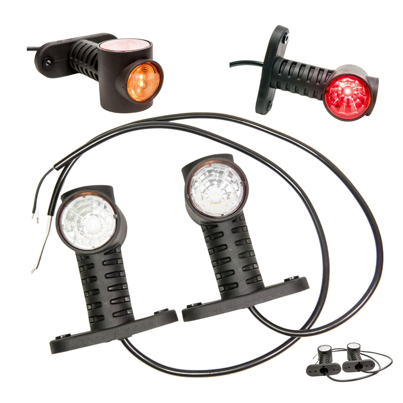 2 Luci LED Laterali 12V-24V Per Camion, Caravan, Auto - Bianco/Rosso, Con Omologazione E, Pre-cablate