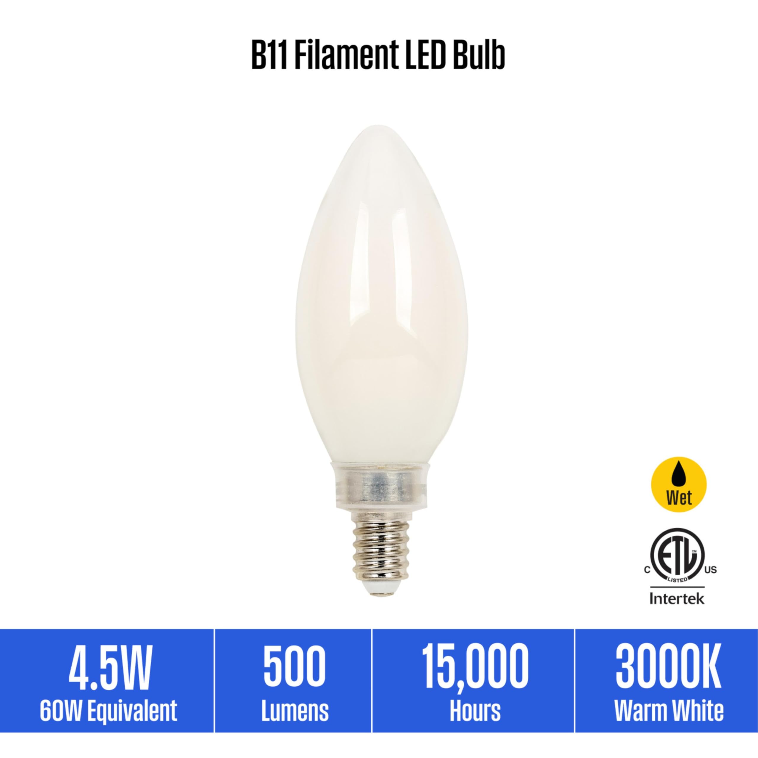 Westinghouse Lighting 5329000 4 5 Watt 60 Watt Equivalent B11 Dimmable Soft White Filament LED Light Bulb Candelabra — view 4