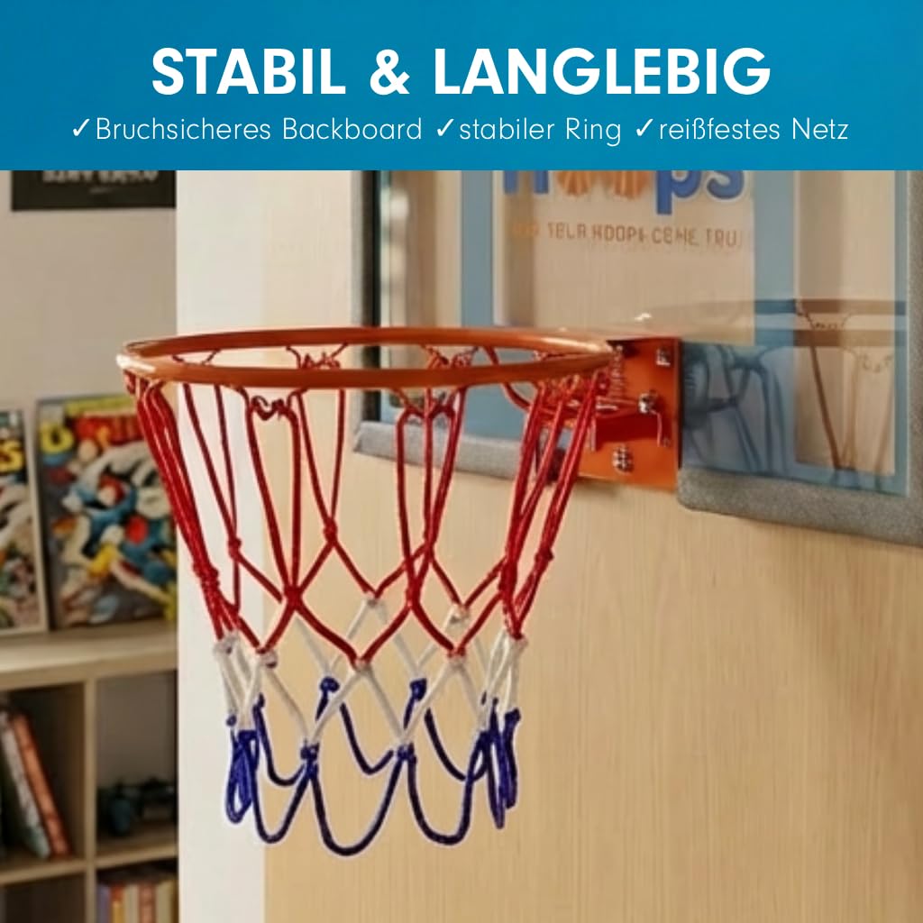 Mini Basketballkorb Indoor – Basketball Set für Zuhause, Büro, Tür & Türrahmen – inkl. Ball & Basketballnetz