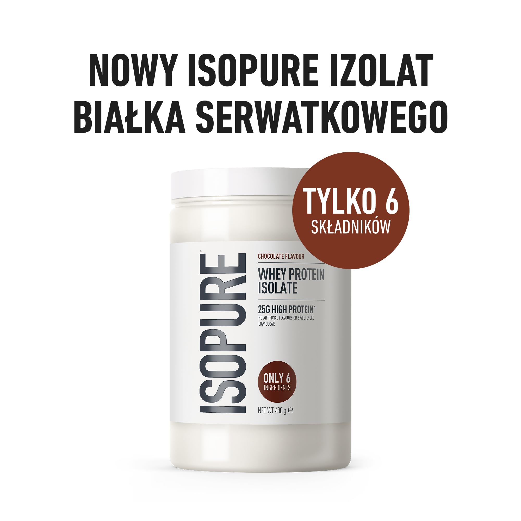 Isopure Czekoladowa Odżywka Białkowa z Izolatem Serwatki, Wysoka Zawartość Białka – 25 g na Porcję, Niska Zawartość Cukru, Bez Sztucznych Aromatów i Słodzików, Tylko 6 Składników, 480 g
