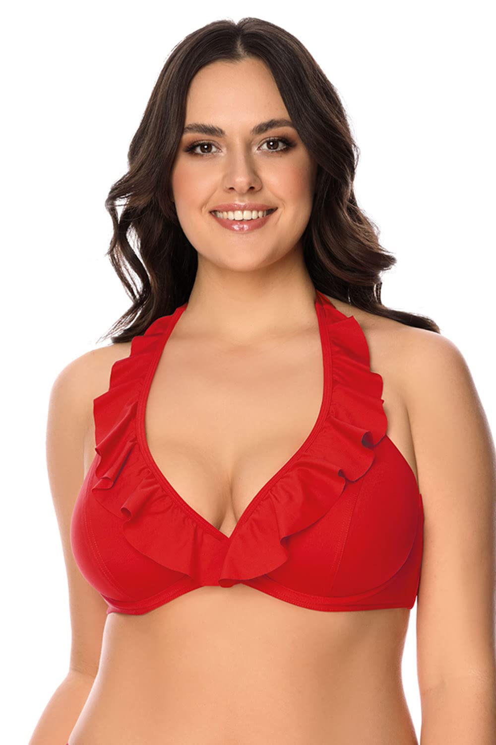 VIVISENCE Biustonosz bikini damski moda kąpielowa, wyściełany, wyprodukowany w UE wiązany na szyi 3220, czerwony, 80C