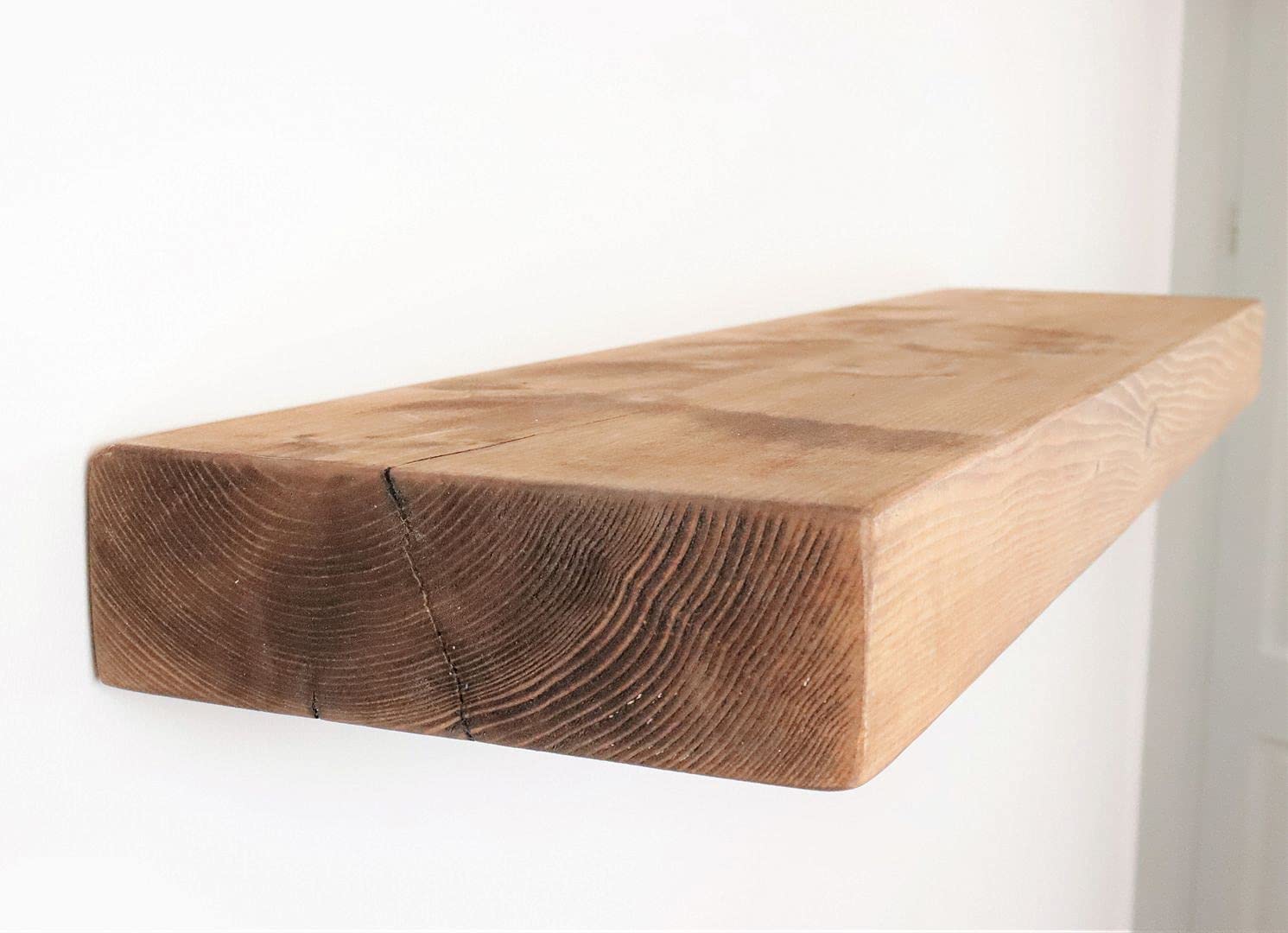 Flat Chunky Rustic Floating Shelf 9x3 inches, 130cm long - Antique Pine Finish Reclaimed Wood Floating Shelves for Wall Decor, Rustic Wooden Shelves for Bedroom, Living Room, Kitchen, or Bathroom — image 1