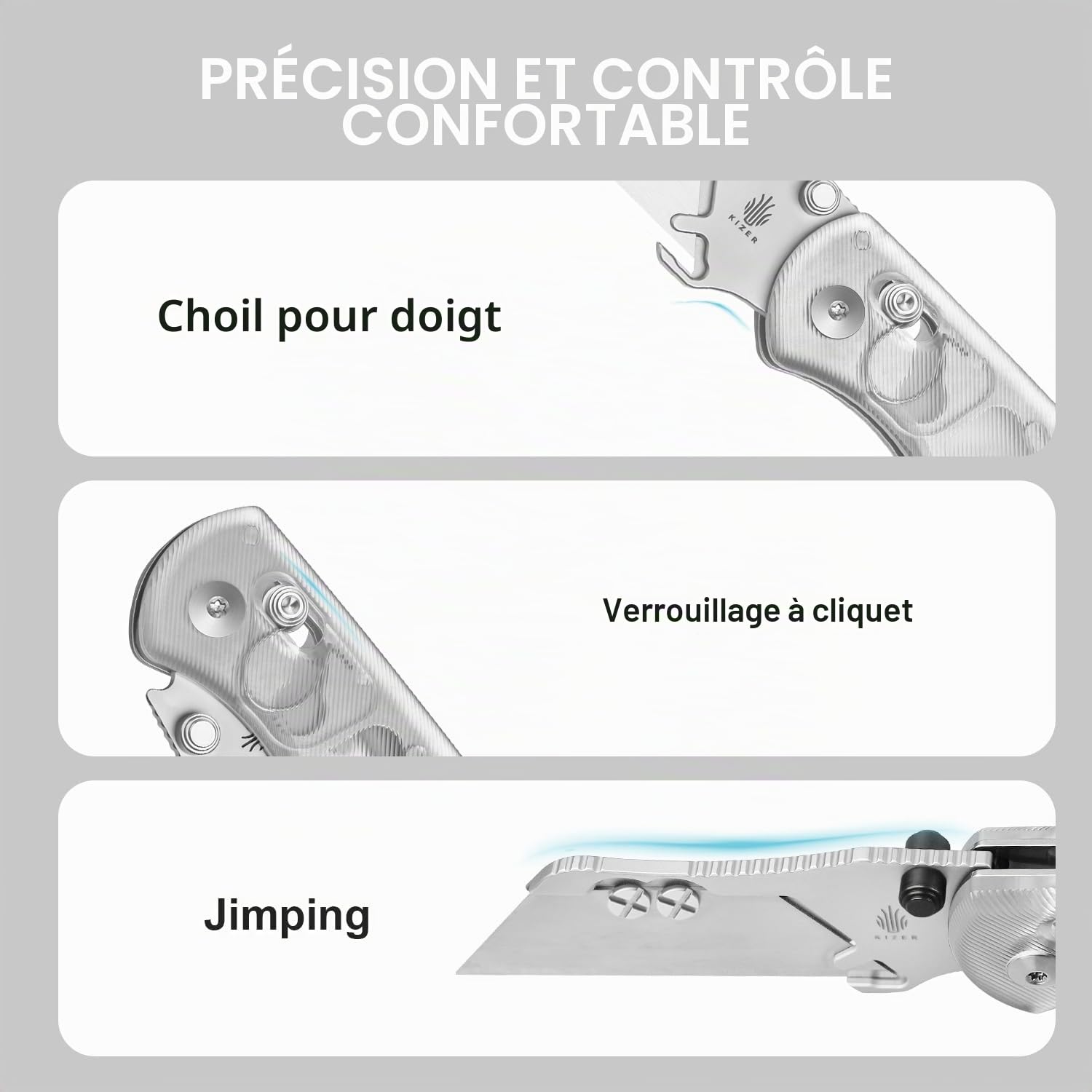Kizer Drop Bear (Version à Double Vis) Couteau Utilitaire Pliable, Cutter à Verrouillage à Embrayage Couteau de Poche EDC avec 10 Lames de Rasoir, Couteaux de Poche avec Clip de Poche V3619JA5