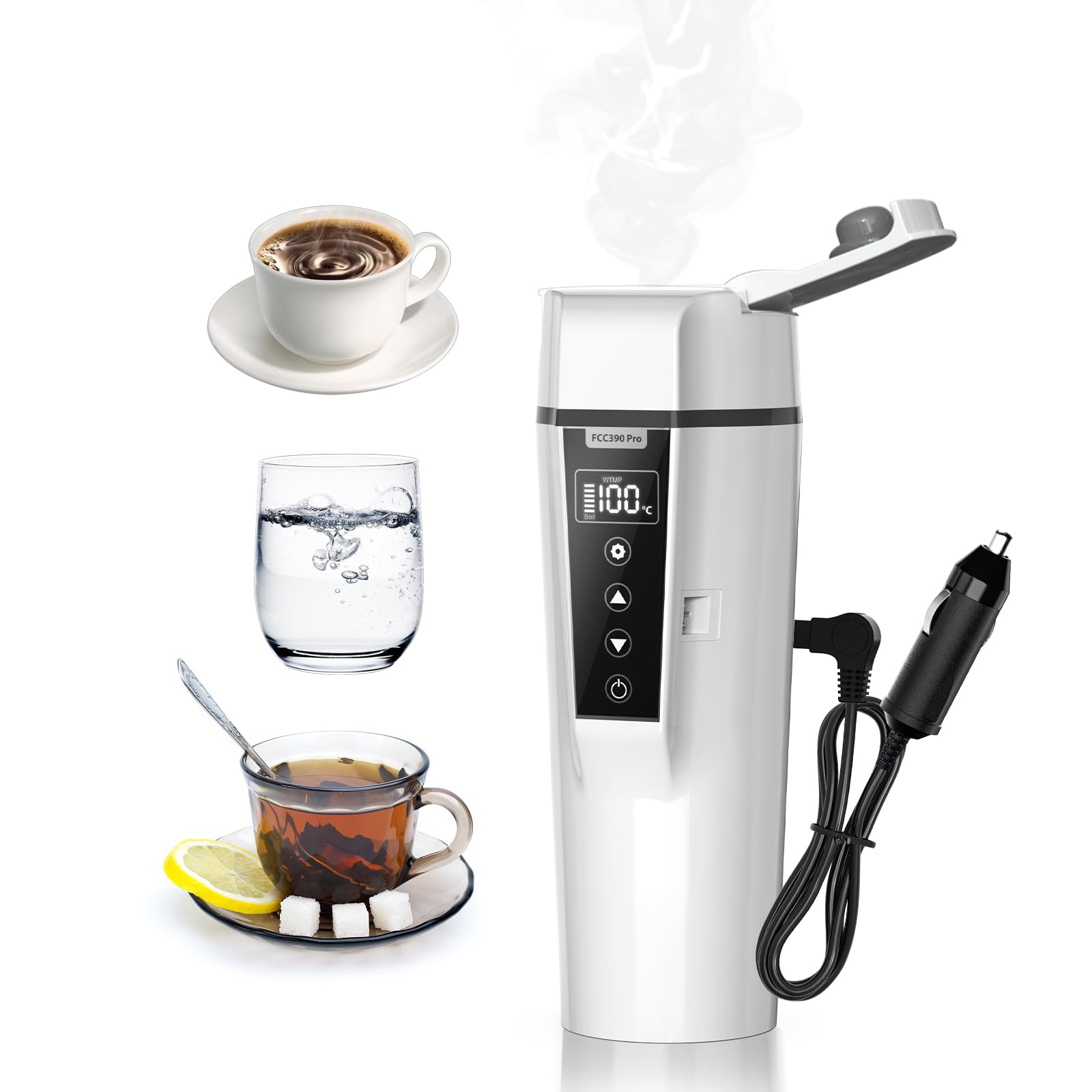 Nardea Car Travel Kettle/12v Kettle/Car Kettle 12v Fast Boil Cigarette Lighter/24v/12v Travel Electric Kettle For Car/Truck With Mutiple Temperature Control And Cigarette Lighter