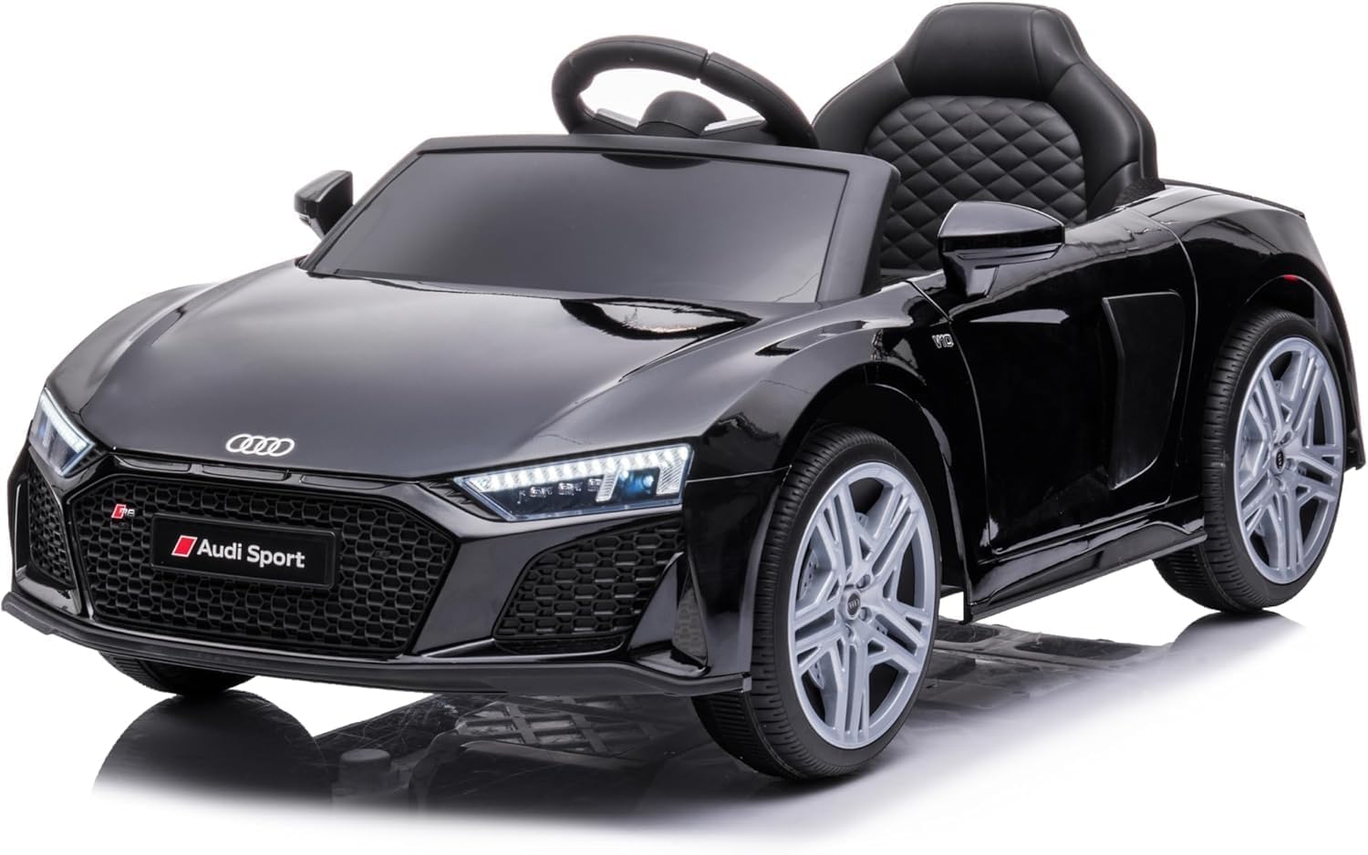 Baroni Home Auto Macchina Elettrica per Bambini Audi R8 Sport, 12V Con MP3, Macchina telecomandata Full Optional, sedile in Eco pelle, porte apribili, Velocità 3-5 km/h, con Telecomando, Nero