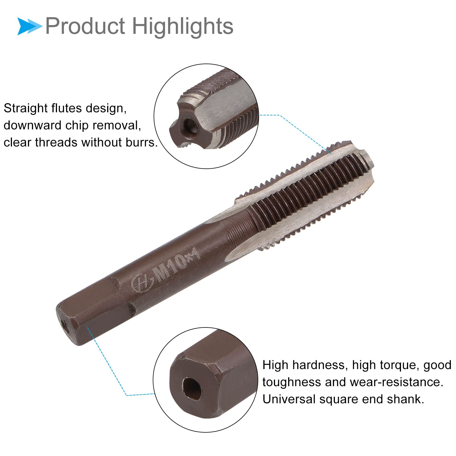 Mano Filettatura Maschi M10 x 1 Metrico Lega Utensile Acciaio Vite Maschiatura Conicità Inferiore - 1 Paio