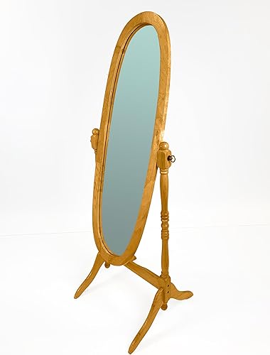 Miniatura 7 de GTU Furniture Espejo de pie de madera ovalado de longitud completa giratorio ajustable, en blanconegrocerezarobleplataoroespressogris acabado (negro)