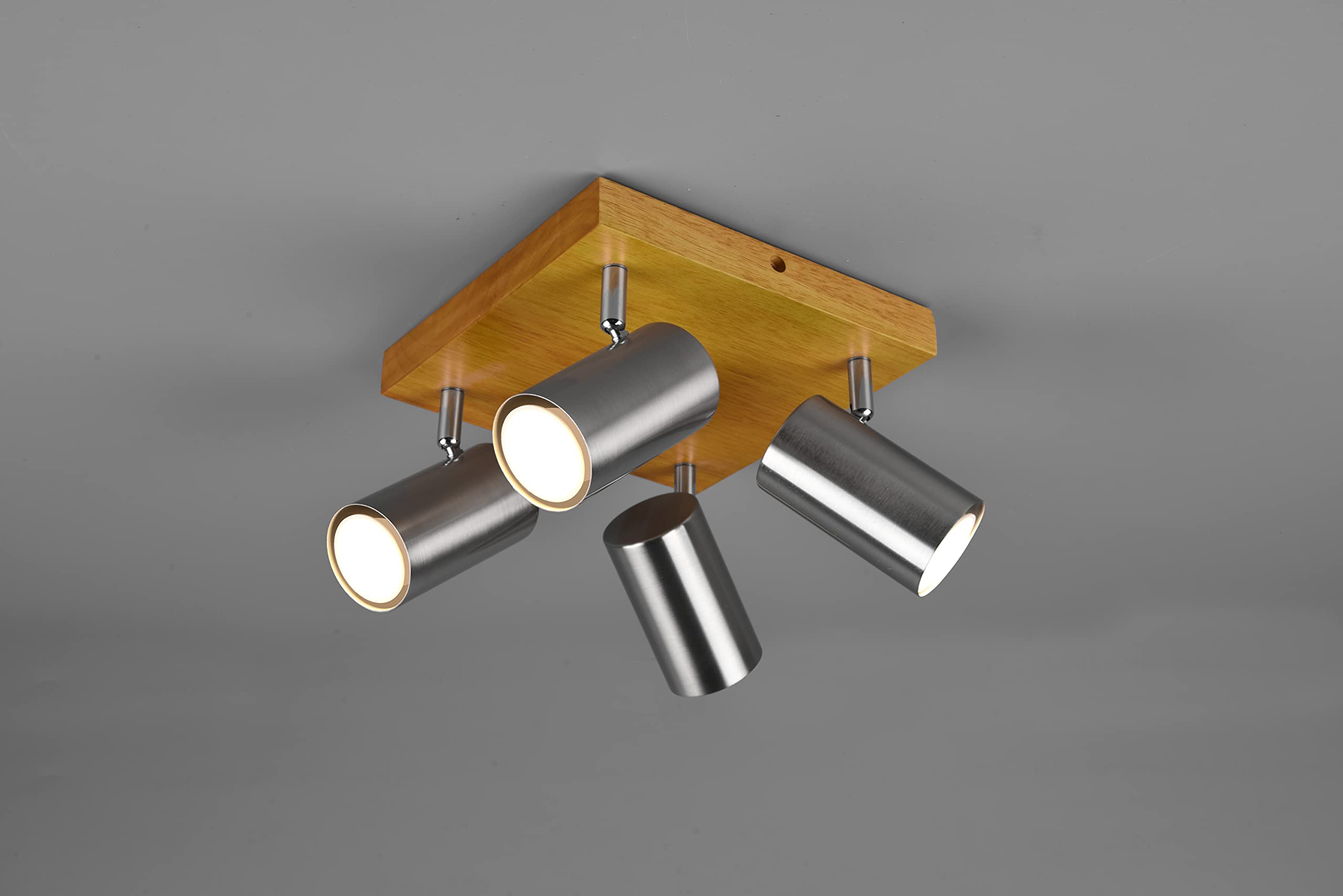 Trio Leuchten Marley 812400407 Ceiling Light Metal Nickel Matt Wood 4X GU10 Not Included, Matte Nickel, 22 cm x 22 cm x 16 cm - Image 2