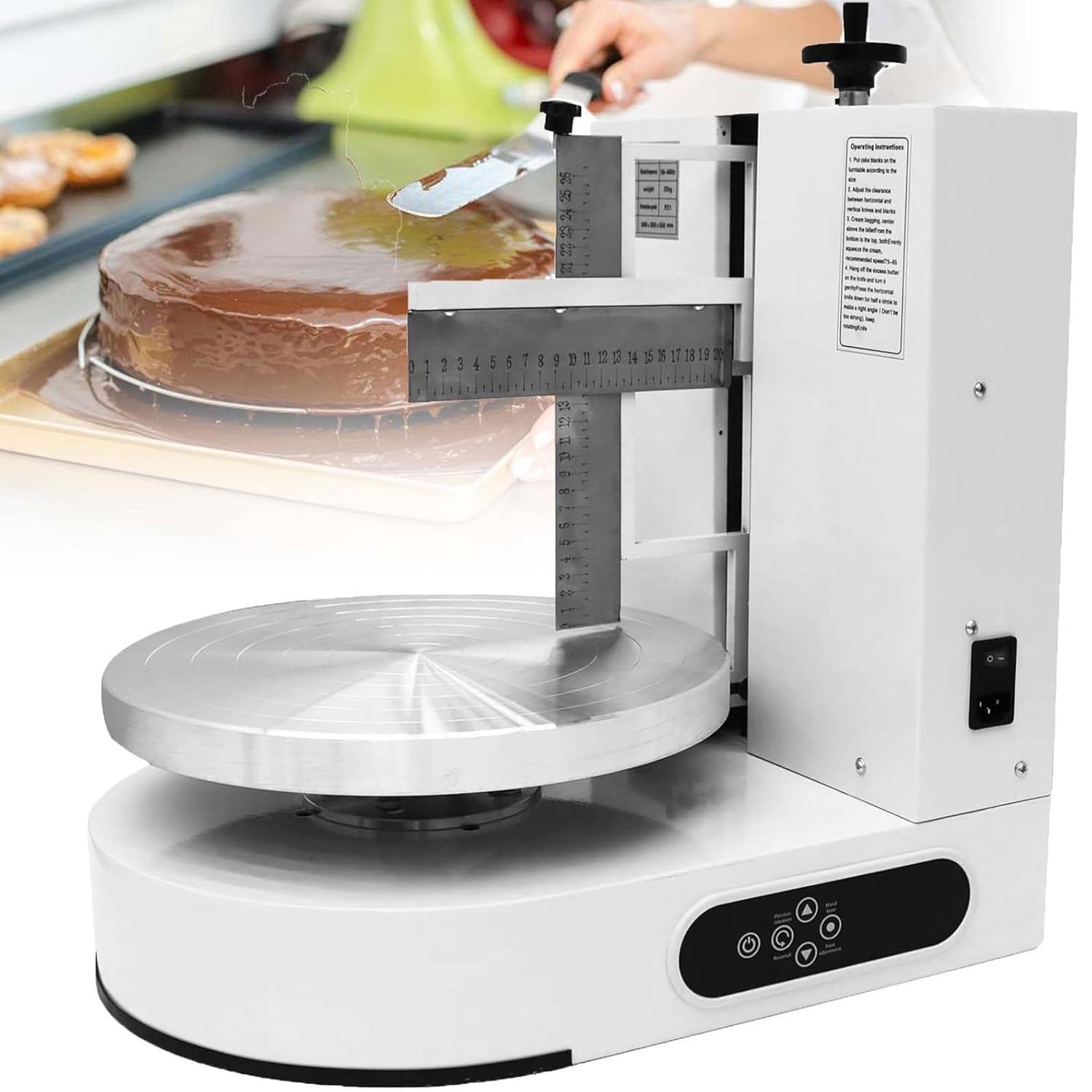 Máquina automática de revestimiento de pasteles, raspador eléctrico giratorio de borde con plato giratorio de 35 cm, ideal para alisar y pulir glaseado en pasteles