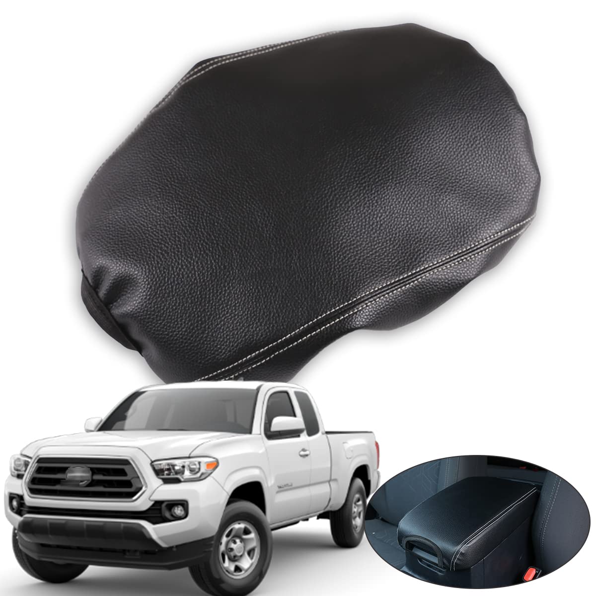 CHEAYAR Leather Car Auto Center Console Armrest Cushion for Toyota Tacoma Accessories 2016-2018 2019 2020 American Flag (Black-Leather)