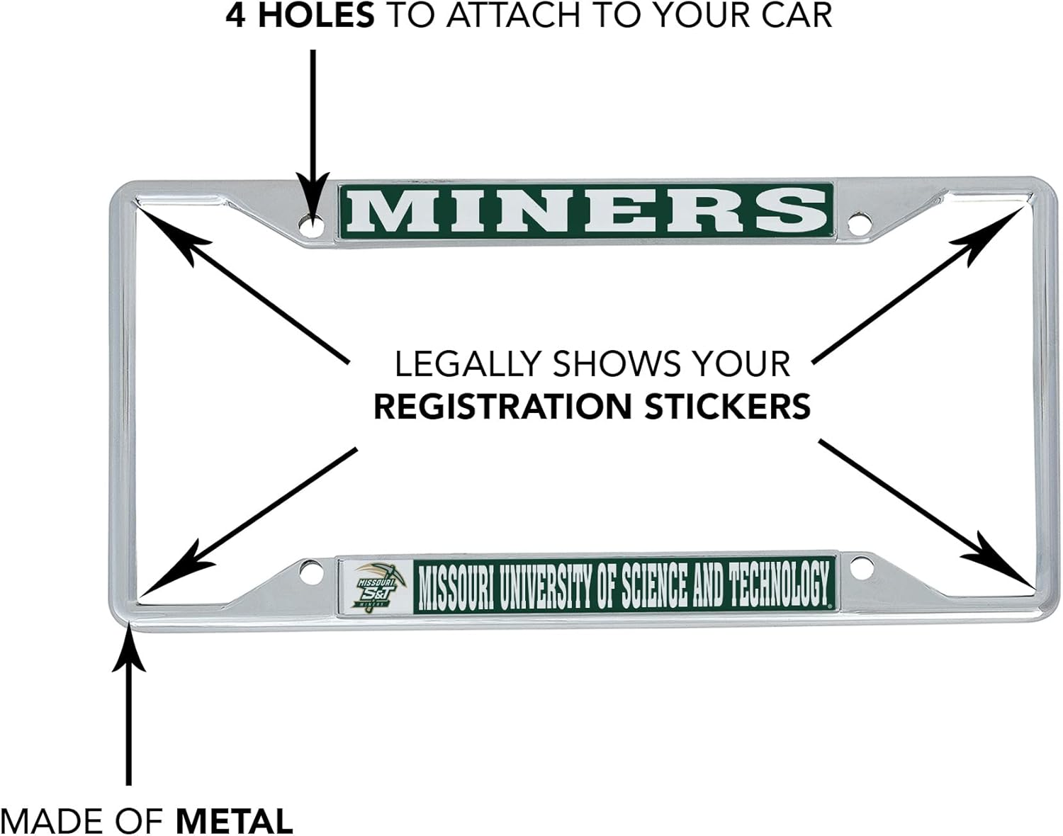 Desert Cactus Missouri University of Science and Technology Car Accessories Metal License Plate Frame for Front or Rear of Car (Mascot 2 Pack)