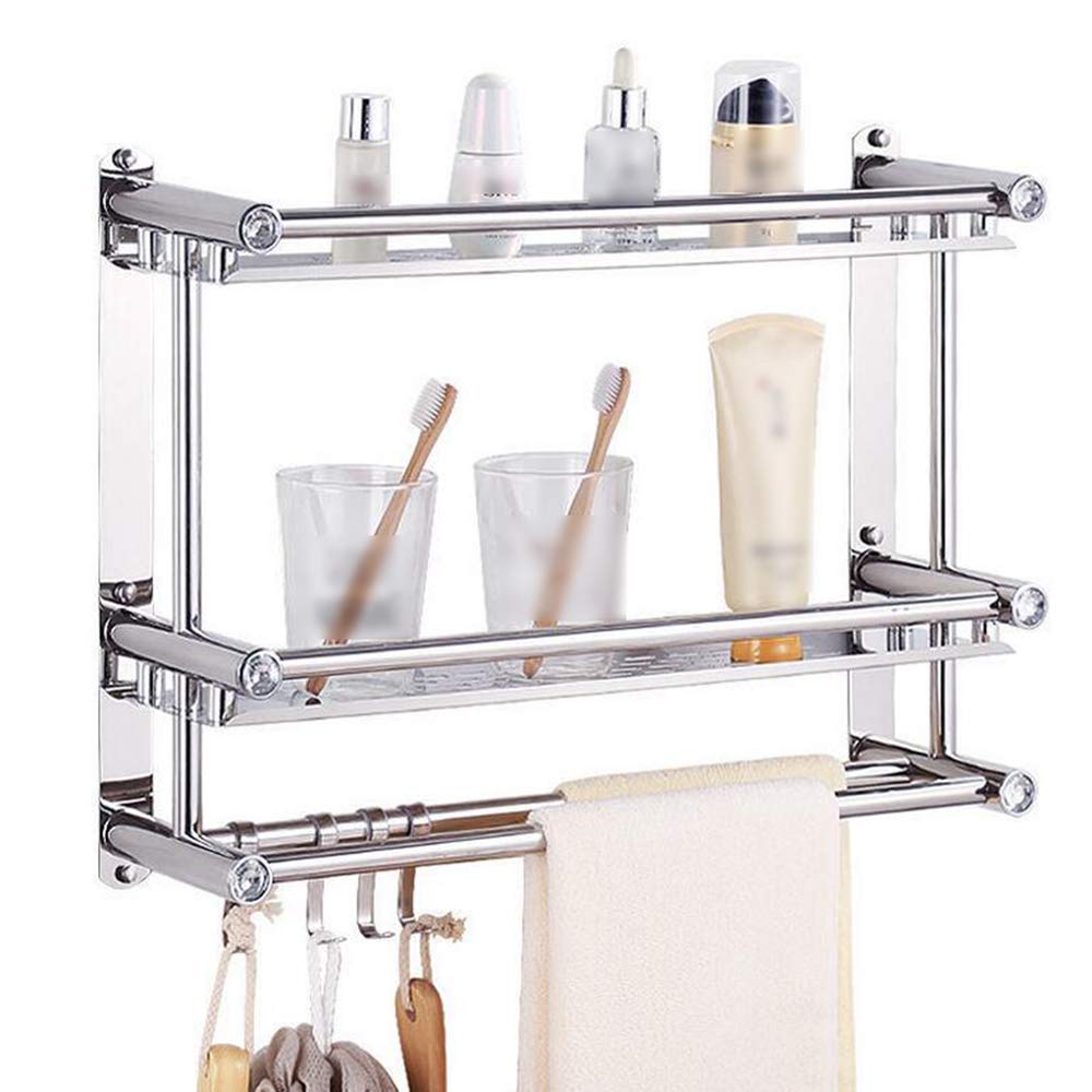 YUANCHUTOP Stainless Steel Wall-Mounted Shower Shelf, Bathroom Shelves with Towel Bar, 50cm Bathroom Storage for Shower and Kitchen, Space-Saving Solution