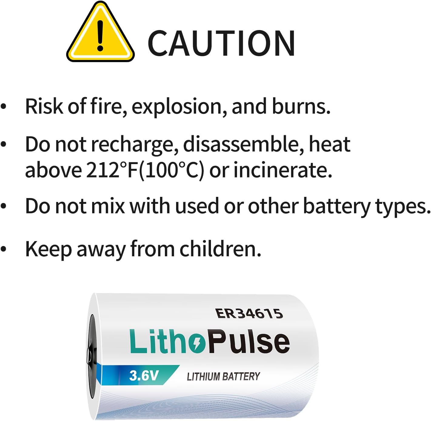 LithoPulse 8 Pack ER34615 D Cell Lithium Battery 3.6V 19000mAh for Water Electricity Gas Meter PLC Facility Equipment Spare Battery Li-SOCL₂ ER34615 Non-Rechargeable D Size LithiumBattery
