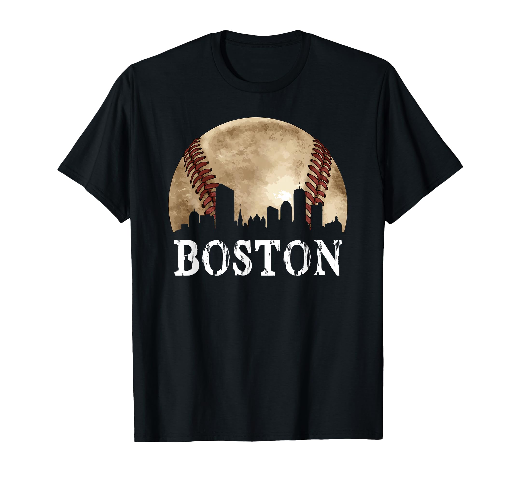 Boston Skyline City Vintage Baseball Lover T-Shirt